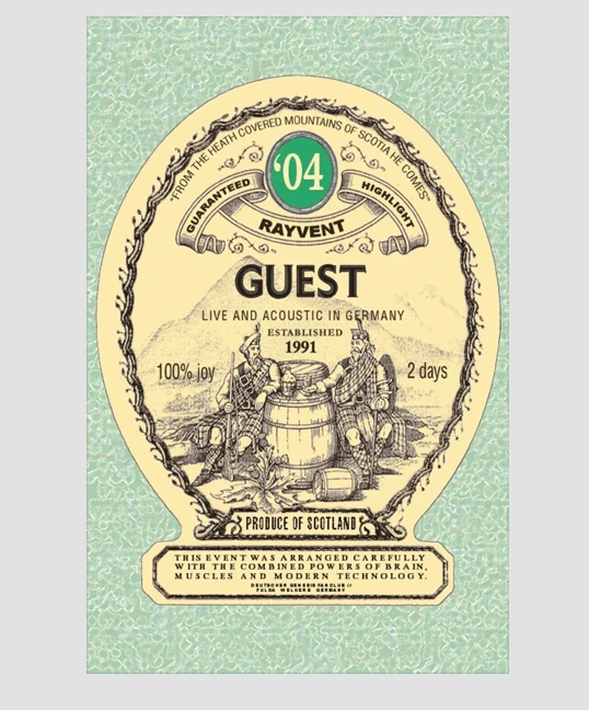 Der Guest/Crew und der kleine Guest-Pass basiert auf dem Whisky-Label eines Glen Grant