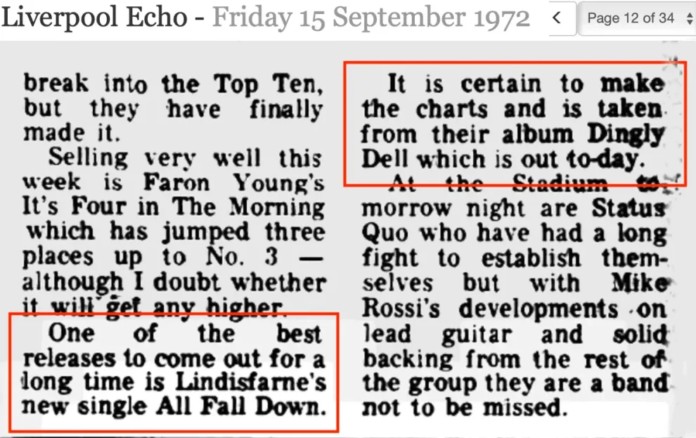 Liverpool Echo vom 15. September 1972